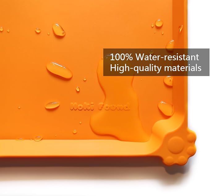 Hoki Found Silicone Non-Slip Pet Feeding Mats - Bowl Placemat - Waterproof Dog Cat Food Mats - Orange