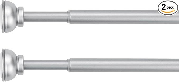 KXLIFE 2 Pack Spring Tension Rod, 1/2-inch Decorative Tension Drapery Rod for Window, Nickle, (17-26 Inches)