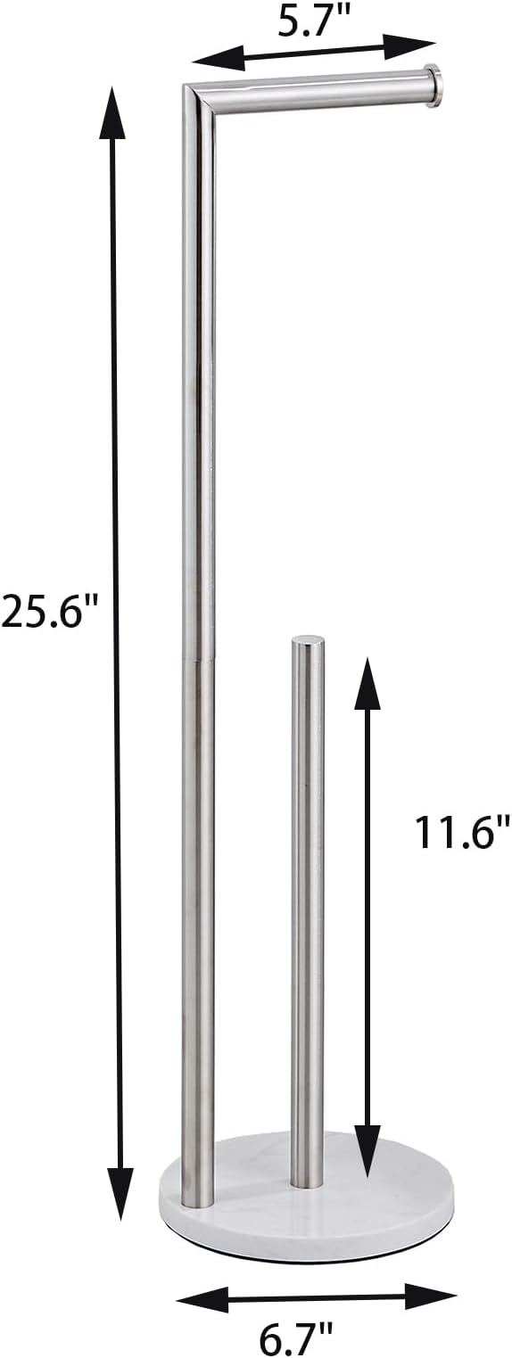 Marble Toilet Paper Holder Stand - Brushed Nickel, Freestanding with Storage, Floor Stand, Silver Toilet Roll Holder, Standing Paper Towel Holder