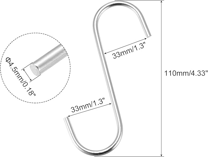 uxcell S Hanging Hooks, 4inch/110mm Extra Long Steel Hanger, Indoor Outdoor Uses for Garden, Bathroom, Closet, Workshop, Kitchen, Silver Tone, 6Pcs