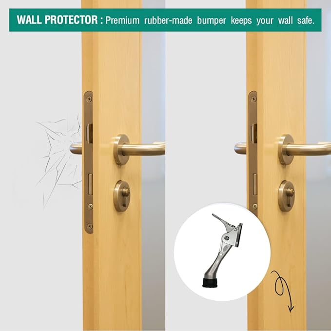 One Touch Kickdown Door Stopper, Door Holder, Heavy Duty Door Stops, Bottom of Door, Height-Adjustable Rubber Tips by HASHI (Chrome 6 inch x 1pack)