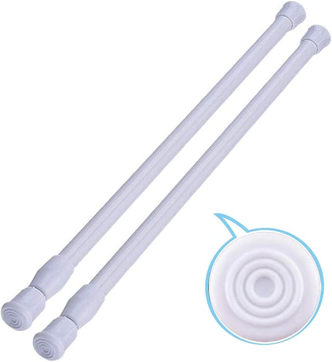 2 Pack Small Tension Rods 12 in to 20 Curtain Rods Window Rods in Extendable Width Spring Cupboard Bars for Kitchen Utensils, Closet, and Cabinet, Fit in The Spaces to Stay Up