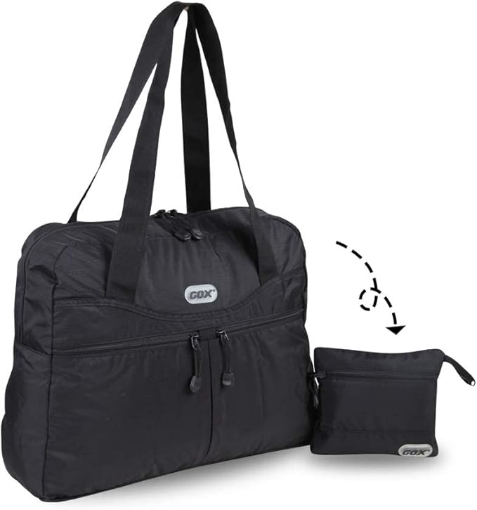 GOX Packable Duffel Bag for Travel, Foldable Tote Bag, Travel Tote Bags for Women (Black)