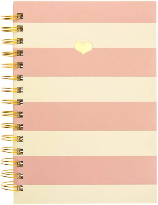 Graphique Hardbound Spiral Journal | Heart of Gold Pink Stripe Design | Premium Paper | Notebook | Diary | Lists | Record Month and Date | Great Gift | 160 Ruled Pages | 6.25” x 8.25”