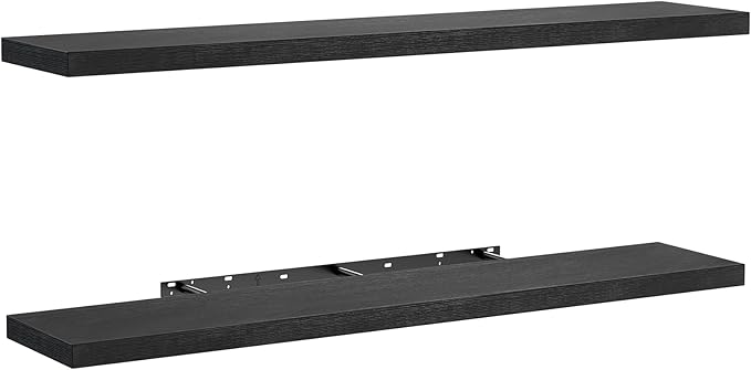 AMADA HOMEFURNISHING Floating Shelves Wall Mounted, 47 x 8 Inch Wall Shelves for Bathroom, Bedroom, Living Room, Black Shelves Set of 2