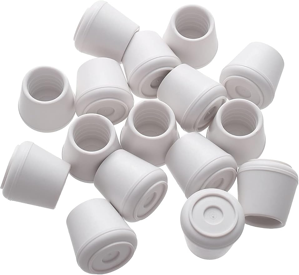 Furnigear Chair Leg Tips Caps Non-Slip Rubber Leg Tips 7/8” Inner Diameter Chair Leg Floor Protectors Round White, 16 Pack