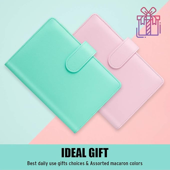 Sooez A6 Notebook Binder, 6 Ring Planner with Stylish Design, Loose Leaf Personal Organizer Binder Cover with Magnetic Buckle Closure, PU Leather Binder for Women with Soft Colors, 7.48"x5.2"