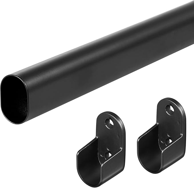 Oval Closet Rod for Hanging Clothes Adjustable Closet Rods 18 to 75 Inch Heavy Duty Black Poles Bar Closet Rod Expandable for Wardrobes Laundry RV