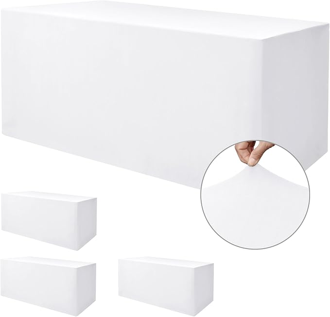 Nasitos Spandex Fitted Tablecloths, 4 Pack - 48 x 24 Inch - White Rectangle Tablecloths for 4 Foot Tables, Fabric Table Cover Protector for Folding Table, Parties, Craft Show, Trade Show