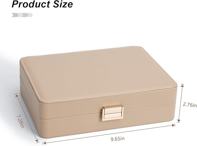 Leather Jewelry Box Elegant Small Jewelry Chest for Women Gift Box for Necklace, Ring, Earring Storage Portable Design for Travel & Home Use Apricot