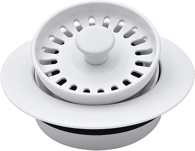 Garbage Disposal Drain Strainer and Stopper with Decorative Disposal Flange in White, Fit 3.5 Inch Standard Drain Hole