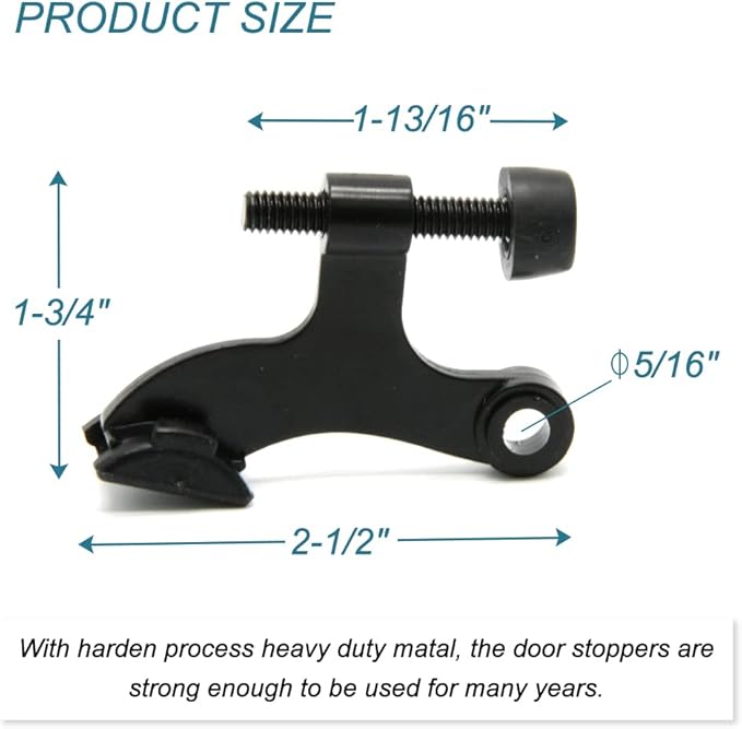 24 Pack Hinge Pin Black Door Stopper, Adjustable Heavy Duty Hinge Pin Door Stop with Black Rubber Bumper Tips