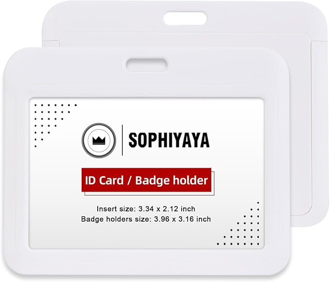 6 Pack Sliding Horizontal Badge Holder Hard Plastic Key Card Work Badge Sleeve for Office School Factory Teacher Student (White)