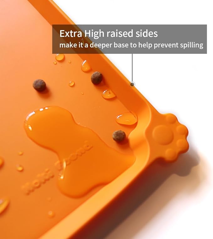 Hoki Found Silicone Non-Slip Pet Feeding Mats - Bowl Placemat - Waterproof Dog Cat Food Mats - Orange