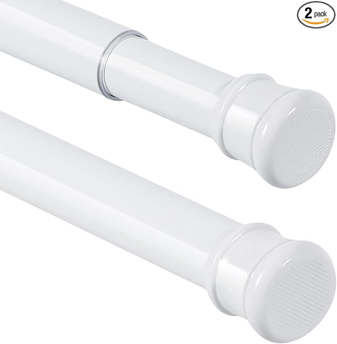 2 Pack No Sectional Assembly Shower Curtain Rod 56-104 Inch, 1" Diameter Spring Long Adjustable Tension Curtain Rods for Bathroom Windows Closet No Drilling No Rust, White