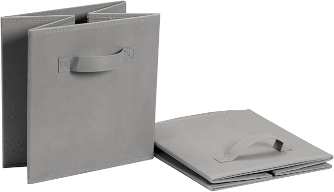 Amazon Basics Collapsible Fabric Storage Cube Bins Organizer with Handles, Sturdy, Gray, 13 x 13 x 13 Inch, Pack of 6
