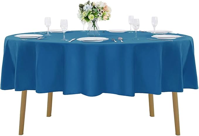 Cupuamon 60 inch Round Tablecloth Washable Polyester Table Cloth Decorative Table Cover for Wedding Party Dining Banquet（60 inch,Mediterranean Blue）