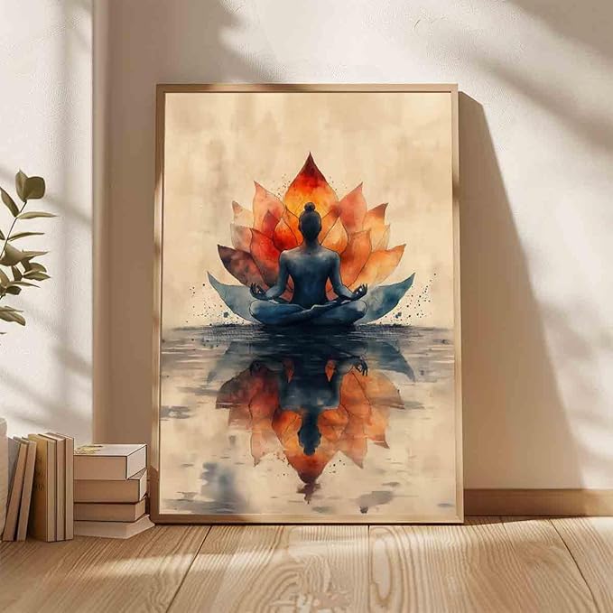 Yoga Lotus Wall Art Meditation Yoga Posters Watercolor Lotus Wall Art Abstract Flower Canvas Spiritual Posters Chakra Meditation Poster Zen Artwork Vintage Painting Room Decor 16x24inch No Frame