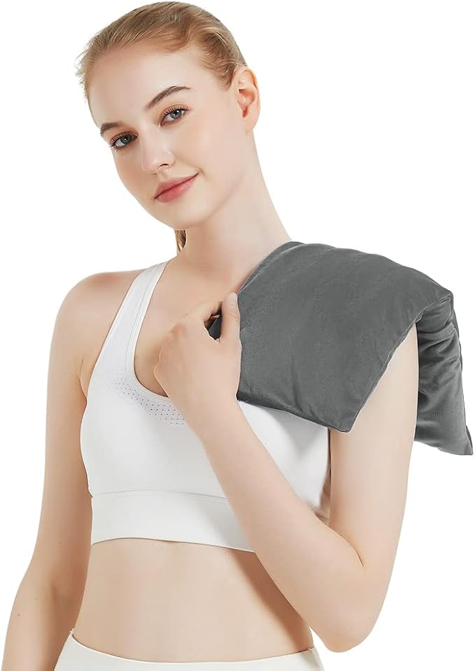 Microwavable Heating Pad with Washable Cover, 8 x 18 Microwave Heating Pad for Neck and Shoulders, Moist Heat Bean Bag Warm Compress for Knee, Joints, Wrist, Abdomen (Dark Gray)