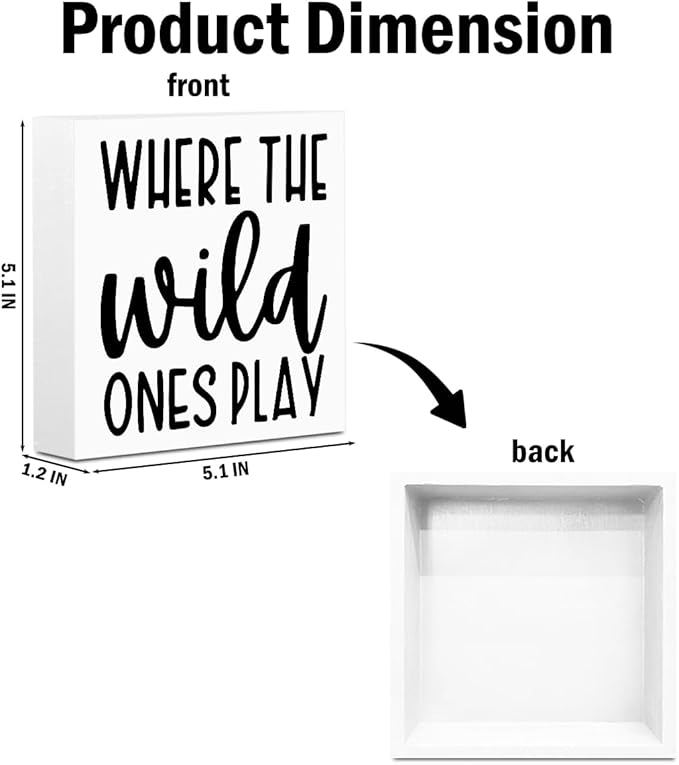 Where The Wild Ones Play, Playroom Decor Wooden Box Sign, Nursery Decor Gift for Nursery Bedroom Playroom Front Door Rustic Farmhouse Home Office Table Decorations Wood Block Plaque
