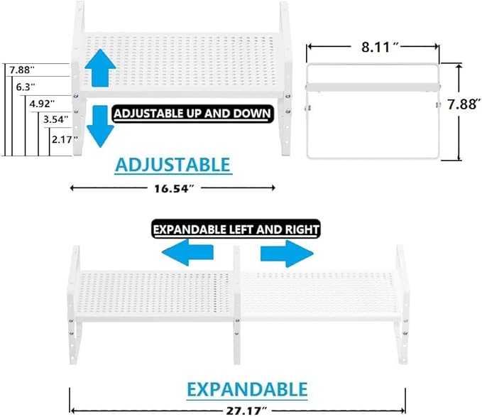 Wobmmi Expandable Shoe Rack Stackable Metal Pantry Storage Shelves Stand Adjustable Height Cabinet Shelf Organizer Racks Spice Shelving(2PACKS/WHITE,MEDIUM)