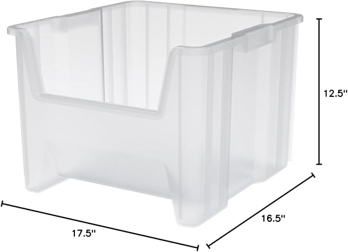 Akro-Mils 13018 Stak-N-Store Heavy Duty Stackable Open Front Plastic Storage Container Bin, (17-1/2-Inch x 16-1/2-Inch x 12-1/2-Inch), Clear, (2-Pack)