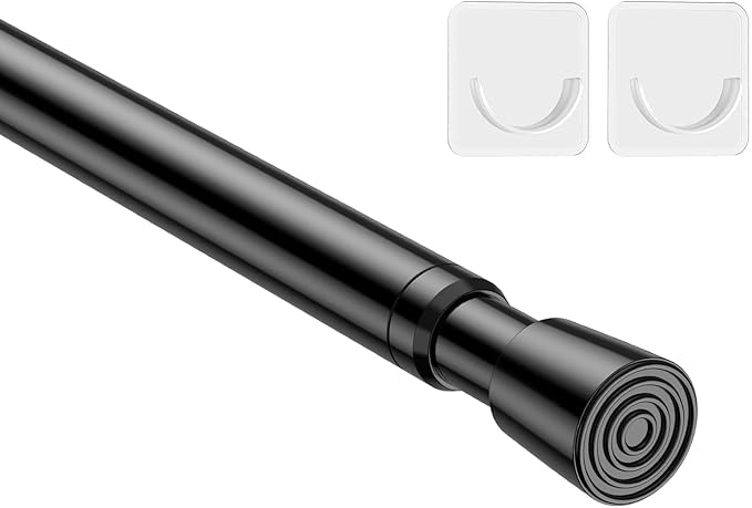 1Pack Spring Tension Curtain Rod 26-39 inch Black Adjustable Spring Rod Extendable Tension Rod For Kitchen, Bathroom, Window, Bookshelf, Closet