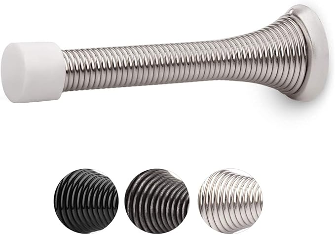 HOMOTEK 40 Pack Spring Door Stopper with Rubber Bumper, Satin Nickel, 3-1/8" Flexible Spring, Heavy Duty Wall Door Stop, Low Mounted Door Bumper for Home (Satin Nickel)