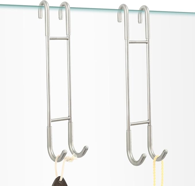 NINETREX Shower Door Hooks,Towel Hooks for Bathrooms Frameless Glass Door,Heavy Duty SUS 304 Stainless Steel Hook for Towels,Squeegee,Loofah,Shaver,Robe,2 Pack,Silver,10Inch