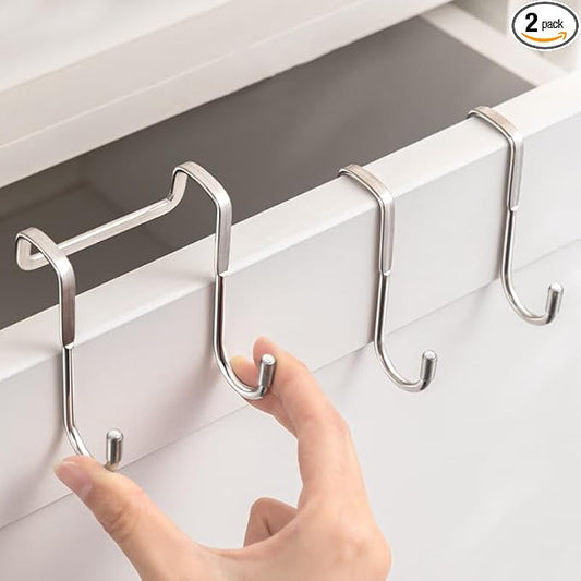 Over The Door Hooks, Stainless Steel Double Hooks, No Drill Cabinet Hooks for Kitchen Cabinet, Bathroom, Wardrobe, Office, Dormitory (6pcs)