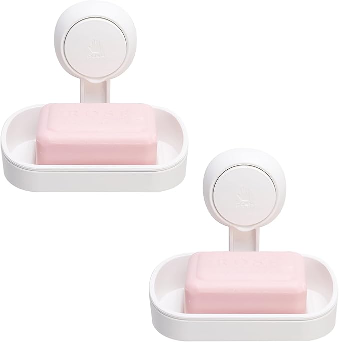 TAILI Suction Cup Soap Holder 2 Pack, Plastic Vacuum Suction Bar Soap Dish for Shower Wall Mounted Drill-Free, Bathroom, Tub, Kitchen Sink, Removable, Universal Kitchen & Bathroom Shower Accessories, White