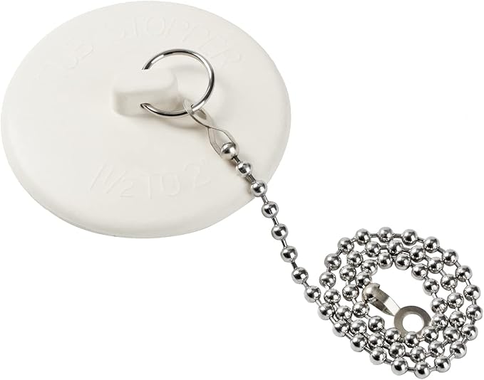 2 Packs Tub Stopper, Rubber Bathtub Stoppers Drain Plug with 15" Stainless Steel Beaded Chain, Premium Bathroom Plug Fit for 1.5" to 2" Kitchen Sink, Bathroom Bath tub, Drain Stopper, White