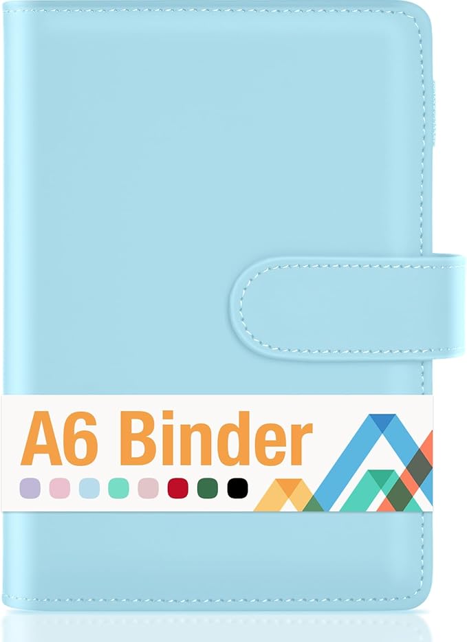 Sooez A6 Notebook Binder, 6 Ring Planner with Stylish Design, Loose Leaf Personal Organizer Binder Cover with Magnetic Buckle Closure, PU Leather Binder for Women with Soft Colors, 7.48"x5.2"