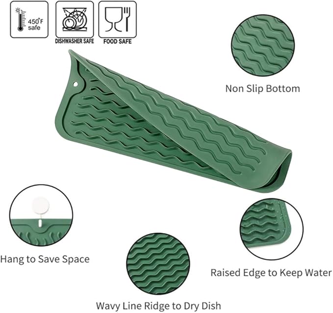 MicoYang Silicone Dish Drying Mat for Multiple Usage,Easy clean,Eco-friendly,Heat-resistant Silicone Mat for Kitchen Counter or Sink,Refrigerator or Drawer Liner Green S 12 inches x 6 inches