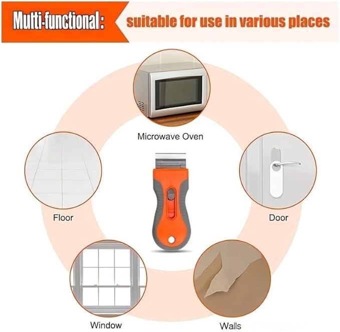 Retractable Razor Blade Scraper Tool, 2 Pack with 20 Extra Replacement Blades, Safety Lock Paint Scraper for Removing Stickers, Labels, Paint from Glass, Windows, Stovetop, Ceramic Surfaces