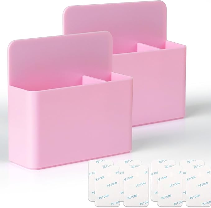 2 Pcs Magnetic Marker Holder Dry Erase Marker Holder Wall Mount Self Adhesive Pen Holder Magnetic Marker Cup Holders for Whiteboard, Fridge, Home Office School (Pink)