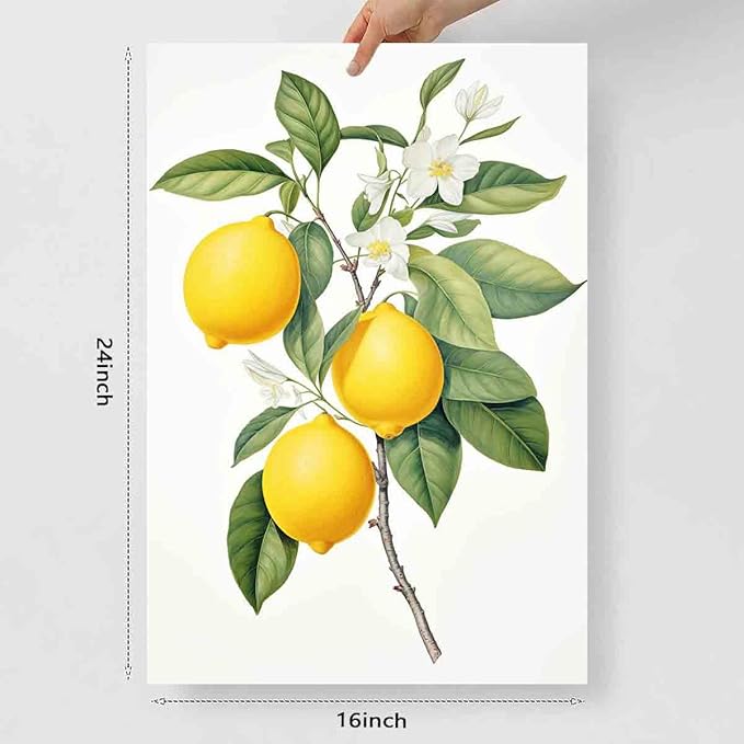Lemon Tree Canvas Wall Art Still Life Kitchen Prints Fruit Market Canvas Vintage Botanical Fruit Abstract Wall Art Citrus Fruits Prints Still Life Painting Kitchen Picture Room Decor 16x24inch No Frame