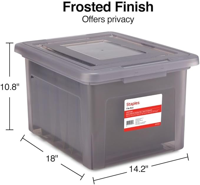 STAPLES File Box Plastic File Box Snap, Letter/Legal Size, Frost Gray, 2/Pack