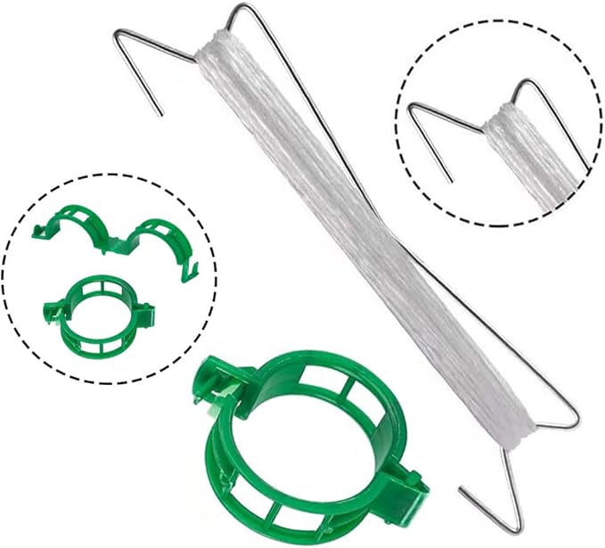 LEMGUBKP 70Pcs Tomato Hooks with String,Plant Support Clips, with 33 Feet Garden Twine - Heavy Duty Plant Trellis for Tomatoes, Cucumbers, Peppers, Vines ，Reusable Weather-Resistant Climbing Hooks