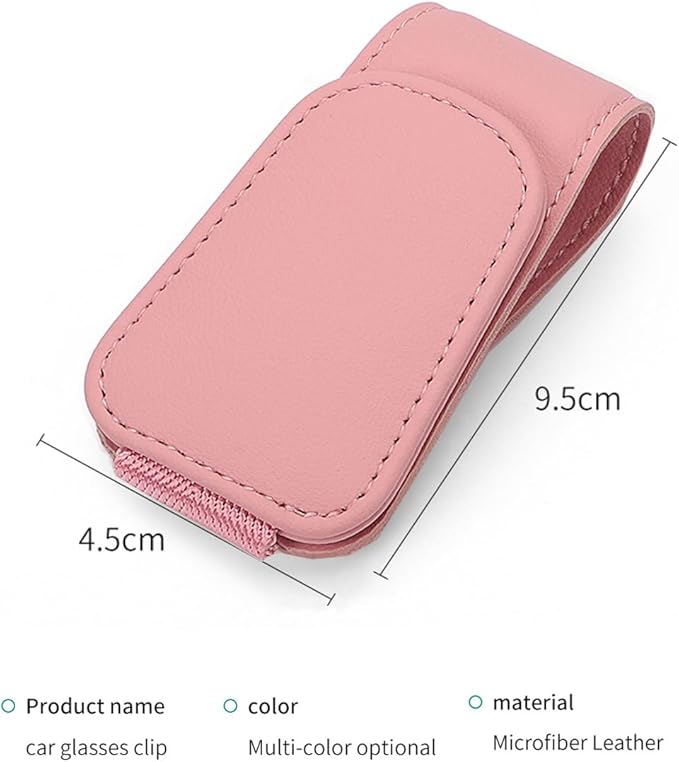 Magnetic Leather Sunglass Holder for Car, Sunglasses Clip for Car Visor, Auto Interior Accessories Universal for Different Size Eyeglasses(Pink)