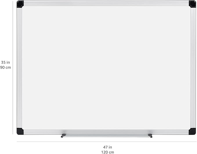 Amazon Basics Magnetic Dry Erase Whiteboard, 36 x 48-inch, Aluminum Frame, Silver/White, Easy to Install