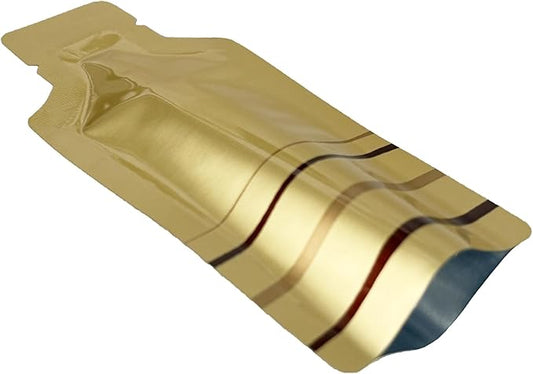PABCK 100 Pcs Disposable Open Up Mylar Storage Bags Cosmetic Shampoo Liquid Containers Sample Pouch Heat Seal Foil Bag Travel Use Packets for Toiletries Skincare Lotion (Gold, 2.36x4.72 inch)