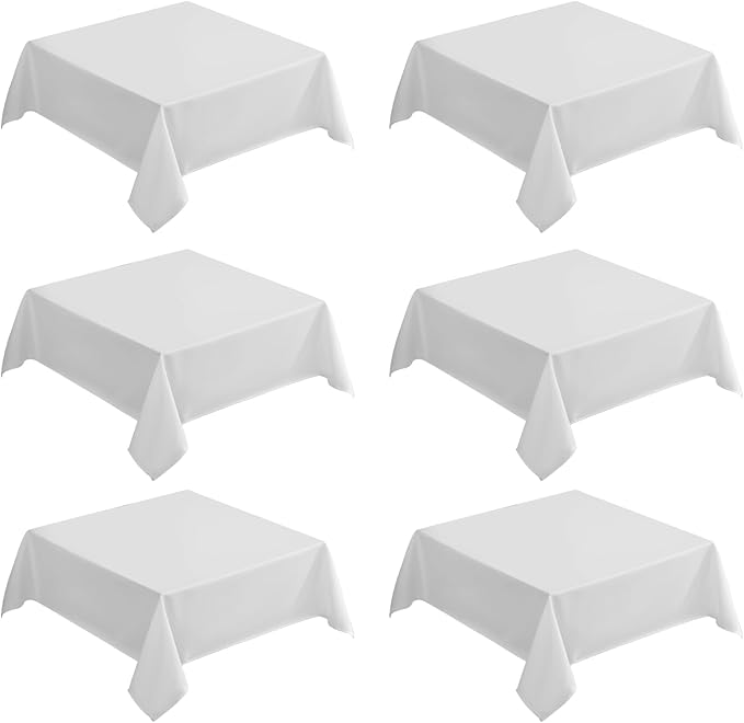 VidaFete Square Tablecloth 6 Pack 52 x 52 Inch Tablecloths Stain Wrinkle Resistant Polyester Dining Table Cover for Kitchen Dining Party Wedding Rectangular Tabletop Buffet Decoration (White)