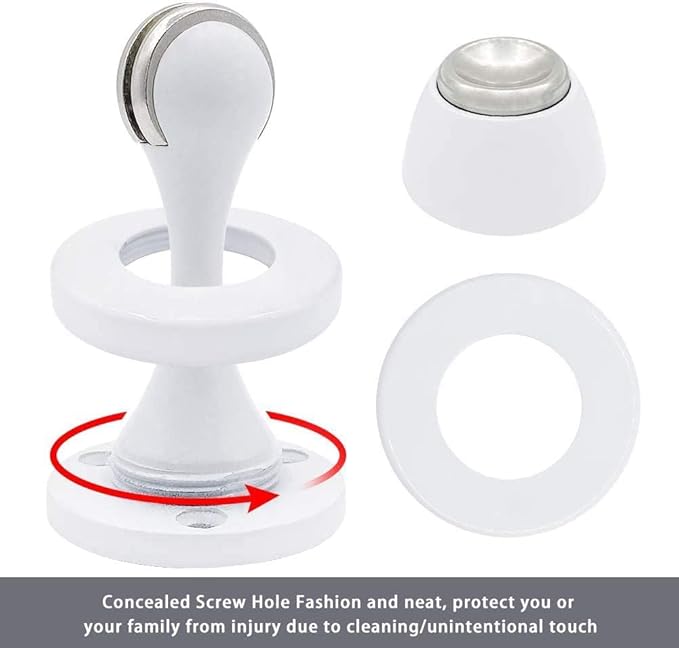 KOLAKO Door Stopper, 12 Pack Magnetic Door Stops for Bottom of Door, Brushed White Wall Floor Mount Modern Solid Baseboard Magnet Door Catch Holders, Magnetic Doorstops