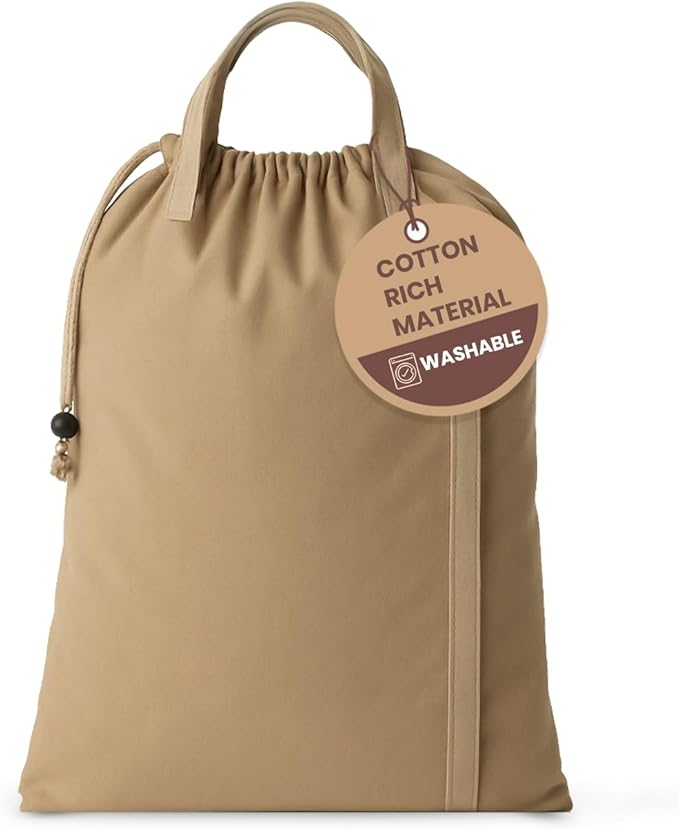 LFH Home Cotton Canvas Large Laundry Bag with Handle, Heavy Duty Drawstring Closure Washable Laundry Bags, for School Travel, Home, Hotel, College Dorm, Organizer Sack, Toys Clothes 28x40-Beige