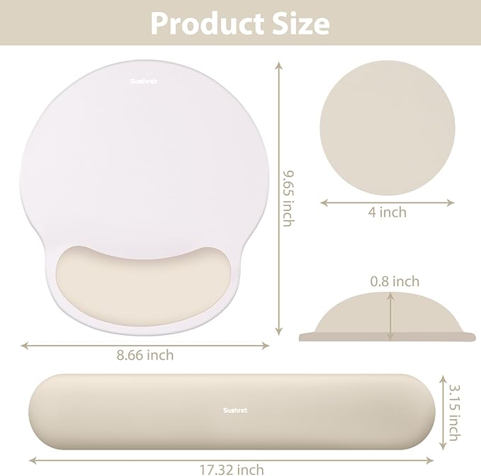 Mouse Pad and Keyboard Wrist Rest, 3-in-1 Gel Memory Foam Ergonomic Mouse Pad with Wrist Rest Set, Gaming Mousepad Arm Cushion Support for Computer Office Desk Accessories Cute Setup,Khaki