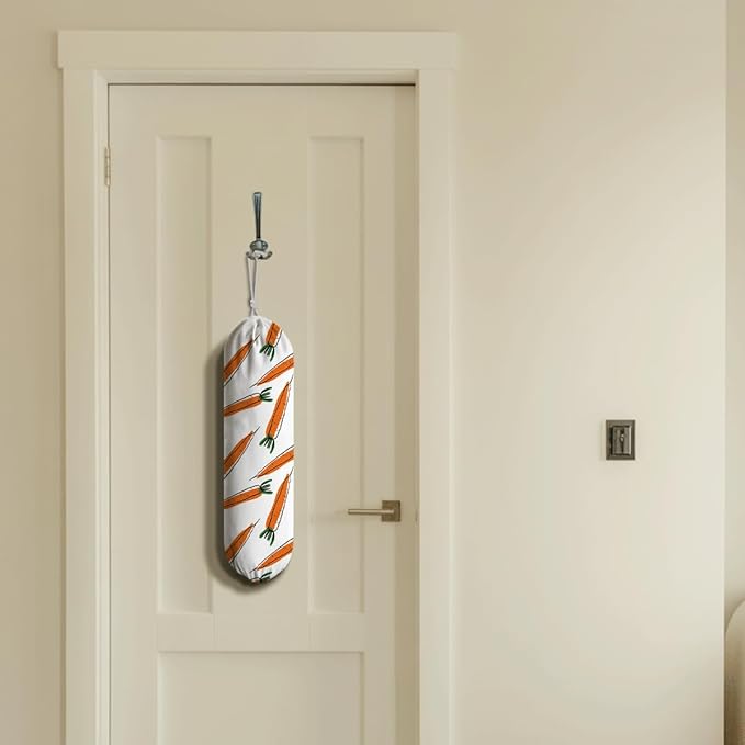 Carrots Plastic Bag Holder, Grocery Bags Storage Organizer, Reusable Shopping Bags Holder Dispenser for Kitchens Pantry, Country Style Home Decor, Housewarming Gift, Kitchen Pattern Garbage Bag 44