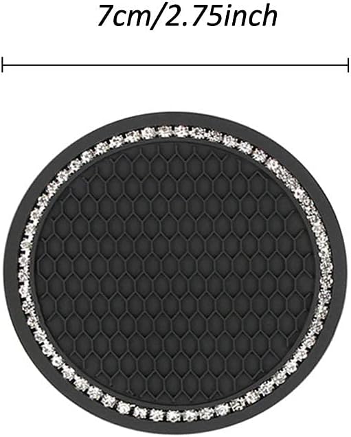 ACODABLEM 2 Pack Bling Car Cup Holder Insert Coasters, 2.75 Inch Soft Crystal Rhinestone Rubber Pad Set Round Auto Drink Coaster Car Interior Accessories (Black)