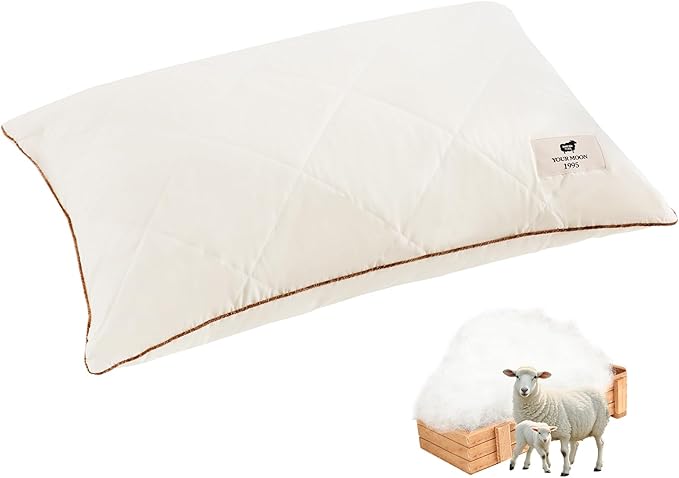 YOUR MOON Organic Wool Pillow King Size, Soft Breathable Support Bed Pillows for Sleeping, Luxury Down Alternative Pillow for Side & Back Sleepers, 100% Cotton Cover, Natural Wool Filling (Off White)