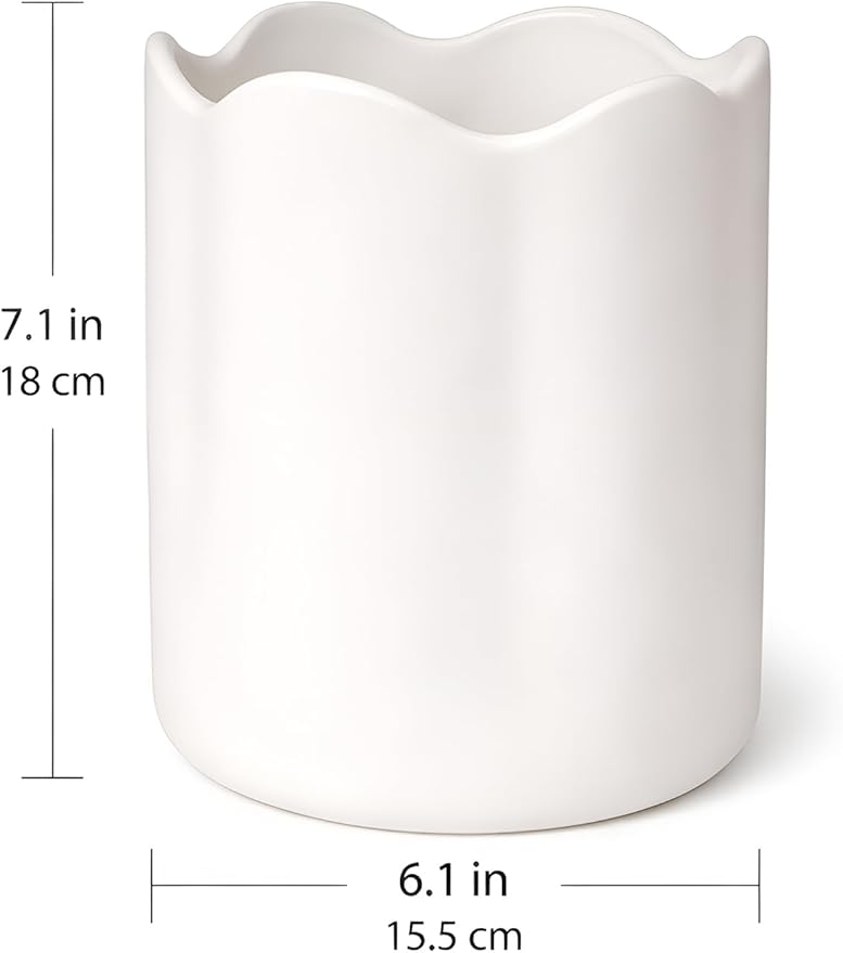 Ceramic Utensil Holder for Kitchen Counter, 7.1" Large Kitchen Utensil Holder for Countertop with Cork Bottom, Cooking Tool Organizer for Spatula, White